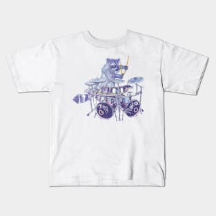 Raccoon Rhythms: Playful Drumming Illustration for Quirky Wildlife Art Enthusiasts Kids T-Shirt